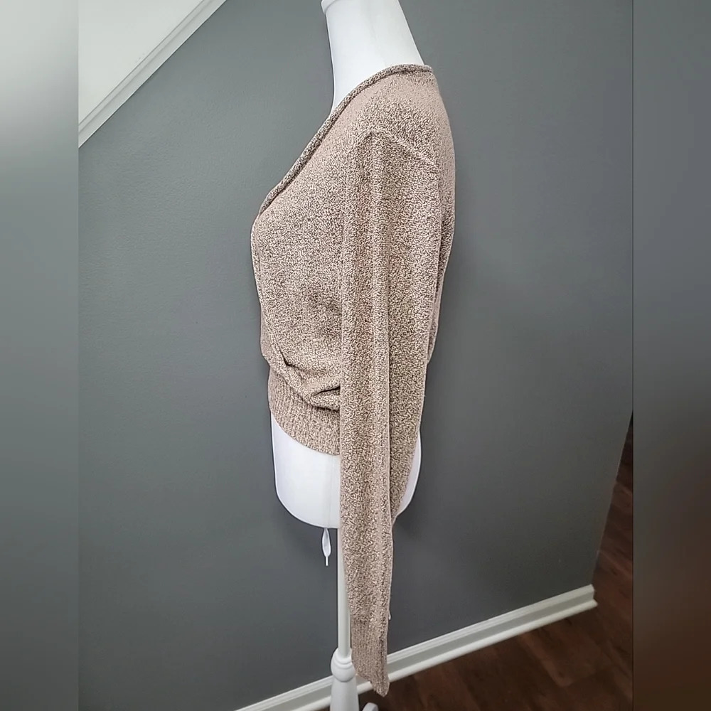 FREE PEOPLE S Going For Gold Wrap Sweater Dusty Rose Pink Knit Metallic V Neck - Picture 4 of 7